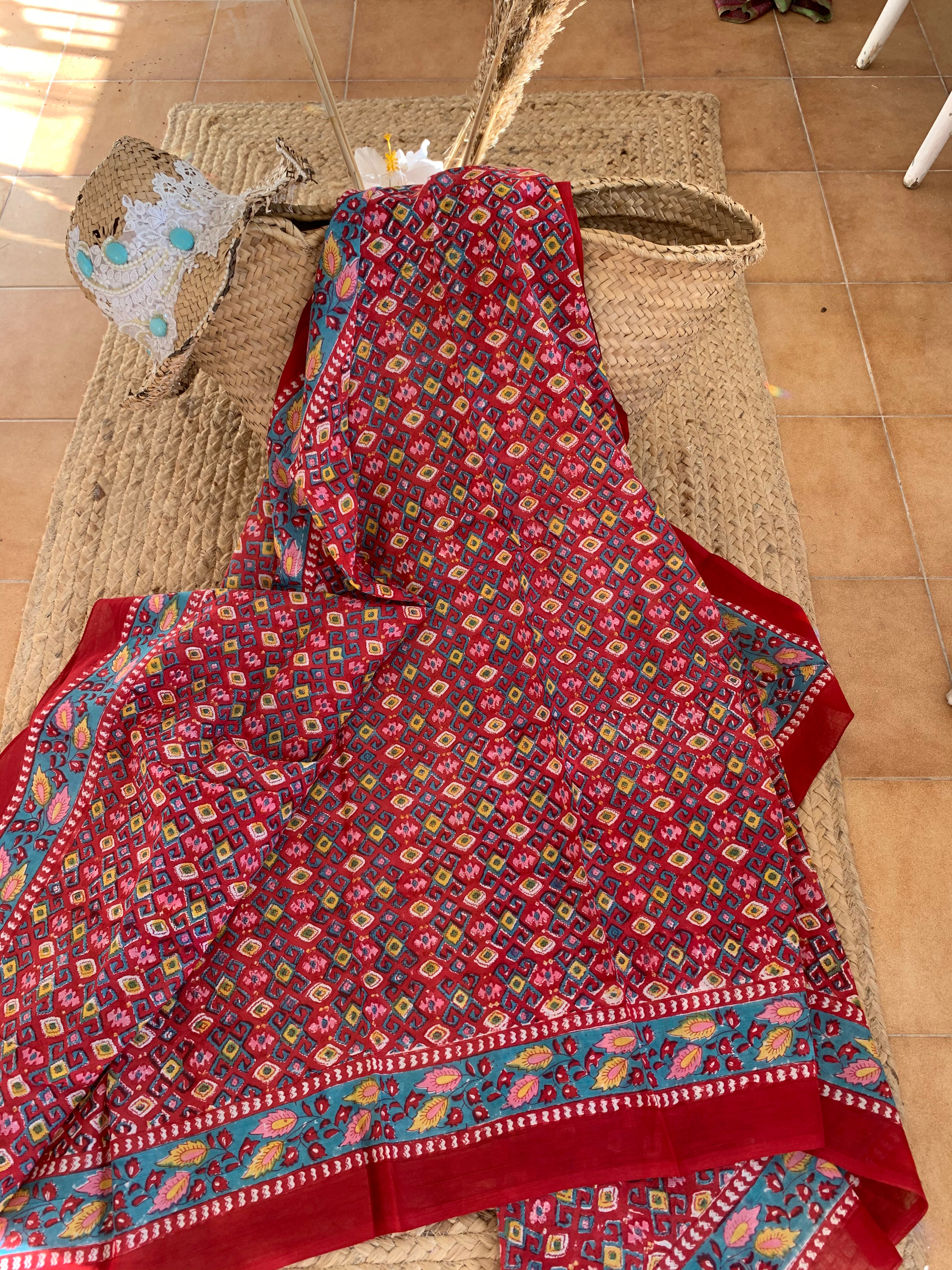 Stylish Block Print Cotton Sarong Pareo Shawl - New Collection for Beach, Pool & Summer Outfits