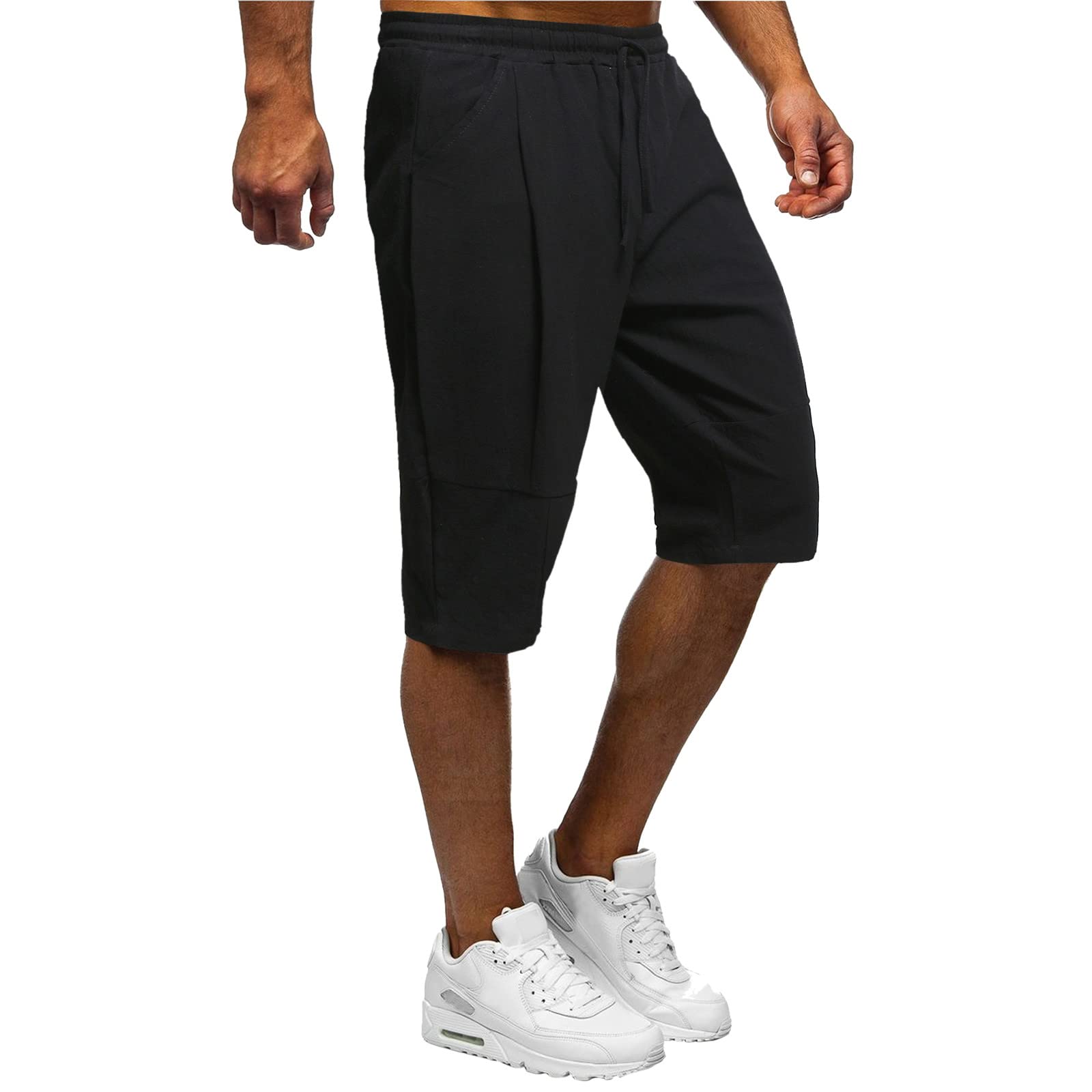 Men's Athletic Shorts with Pockets - Breathable Cotton Summer Casual Shorts for Running, Gym & Outdoor Activities | Fashionable Solid Color Patchwork Design