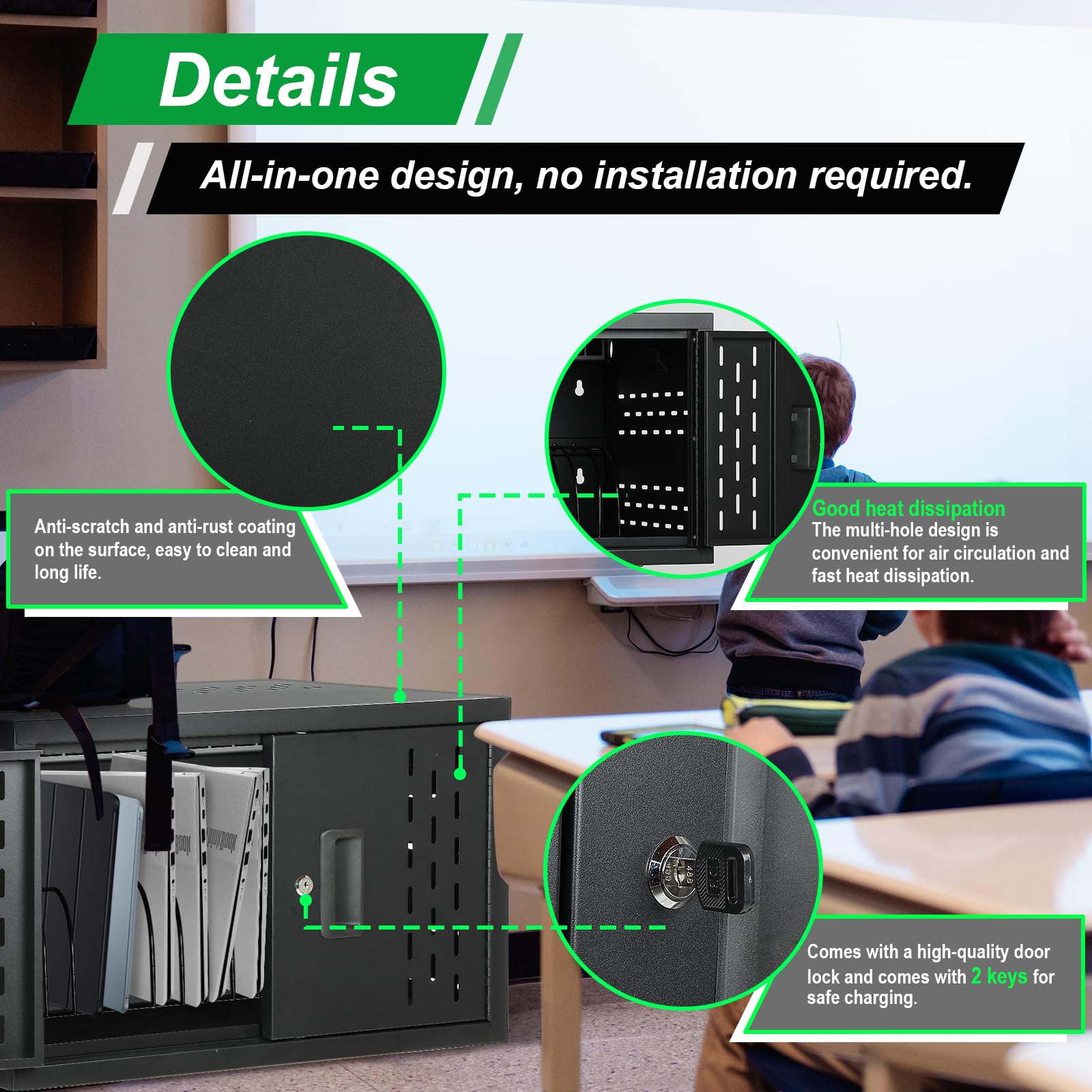 16-Device Wall-Mount Charging Station for Laptops & Tablets - Secure Storage Cabinet for Chromebooks, Laptops & Tablets - Ideal for Classrooms, Libraries, Offices & Conference Rooms - Lockable Black Charging Cart with Multi-Device Organization