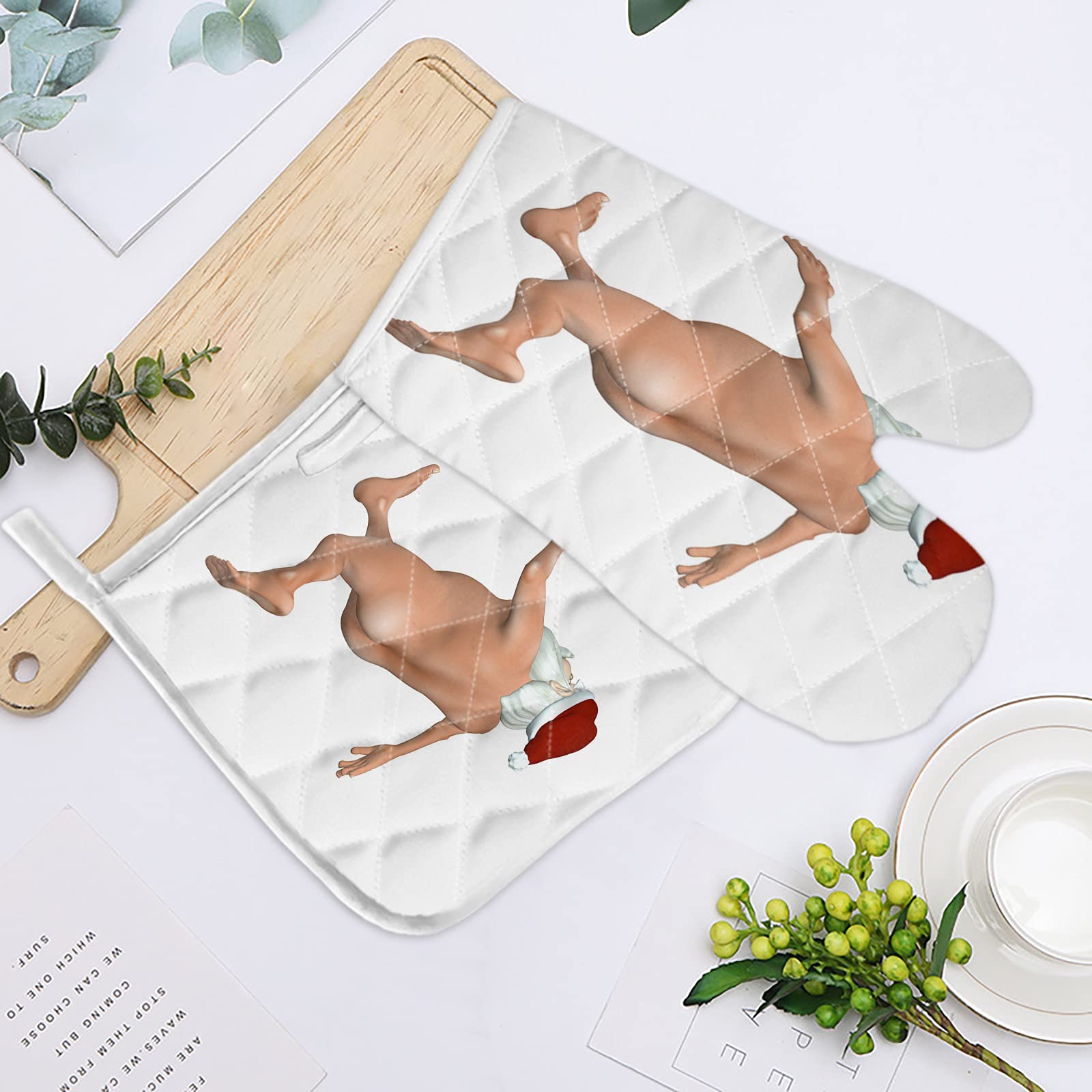 Funny Santa Claus Oven Mitts & Pot Holders Set - Heat Resistant Kitchen Gloves for Baking, BBQ, Grilling & Microwave - Premium Insulated Hot Pads for Christmas Cooking & Holiday Entertaining