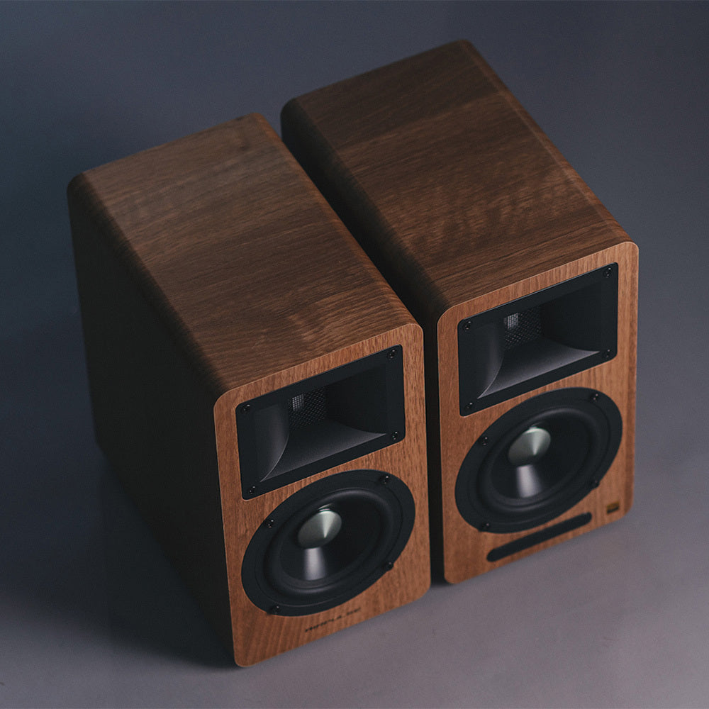 Airpulse A80 Active Bookshelf Speakers - Premium Walnut Wood Bluetooth Speaker System for Home Audio, Studio, and Office Use