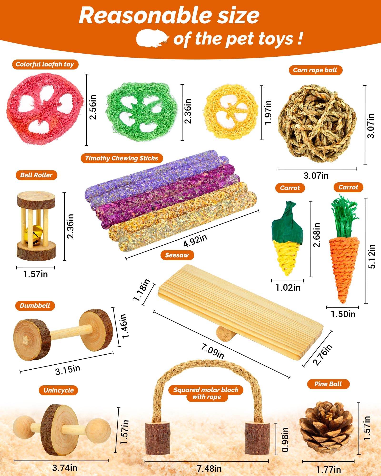 18 Pcs Natural Apple Wood Small Animal Chew Toys for Hamsters, Guinea Pigs, Rabbits, Chinchillas, Gerbils & Rats - Teeth Molar Exercise Accessories for Cage Enrichment & Dental Health
