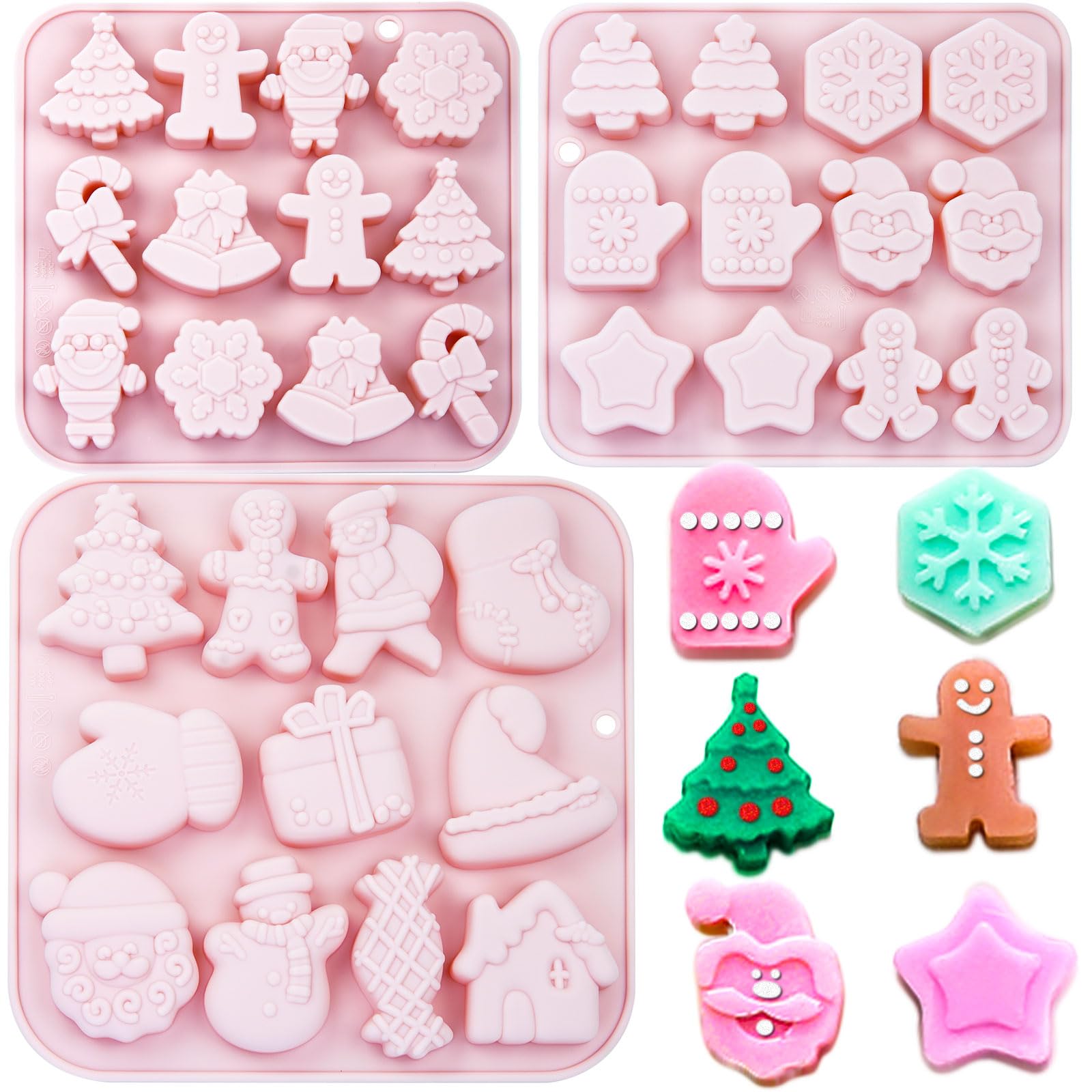 3 Pack Christmas Silicone Baking Molds - Santa, Tree, Snowman Cookie & Candy Molds for Chocolate, Gummies, Jello, Soap, Candle Making | Holiday Baking & DIY Crafts Gift Idea