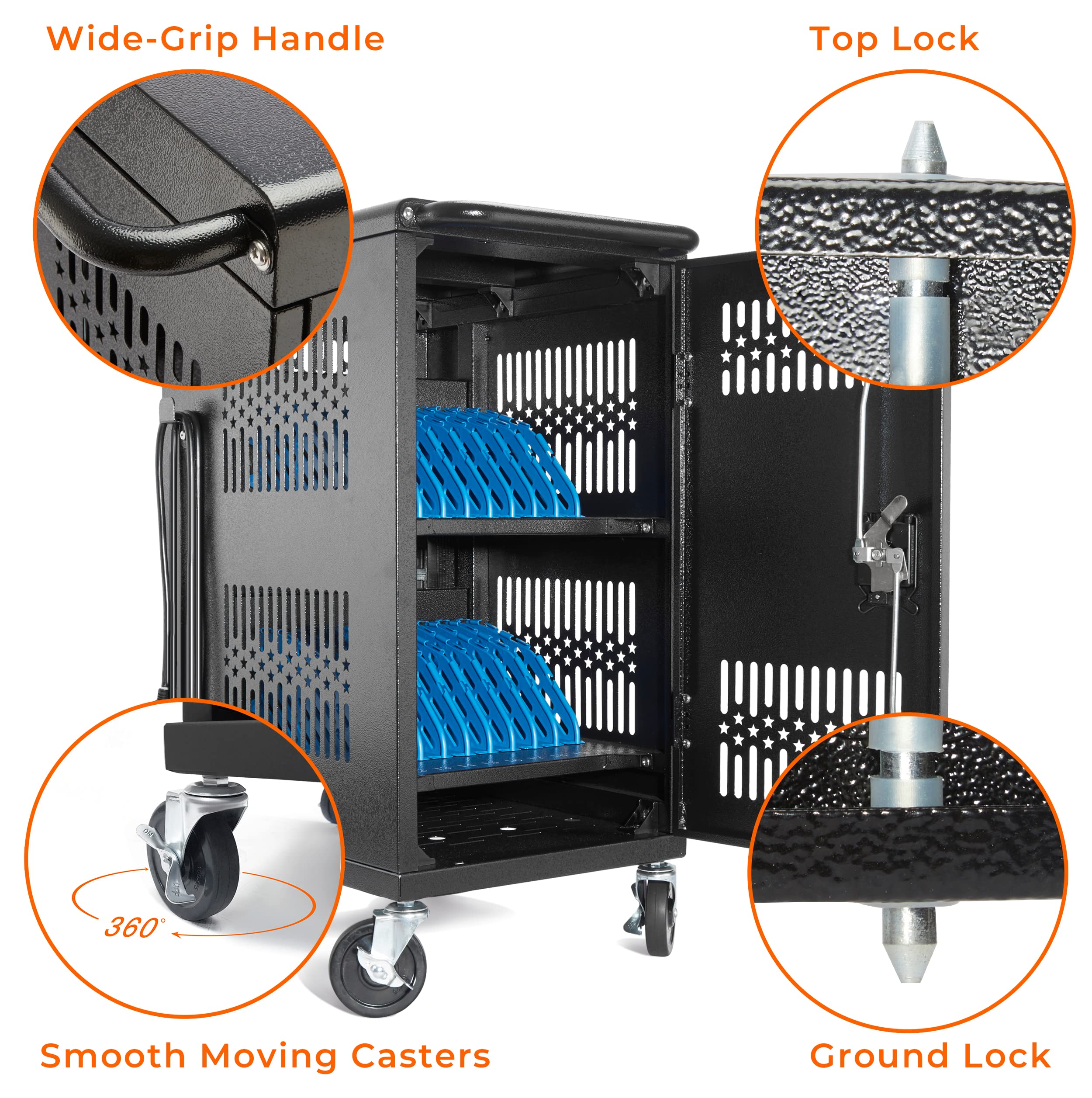 Heavy-Duty 20 Bay Pre-Assembled Laptop Charging Cart for Classroom - Secure Storage & Charging Station for Chromebooks, Laptops & Tablets - Ideal for Schools, Libraries & Computer Labs
