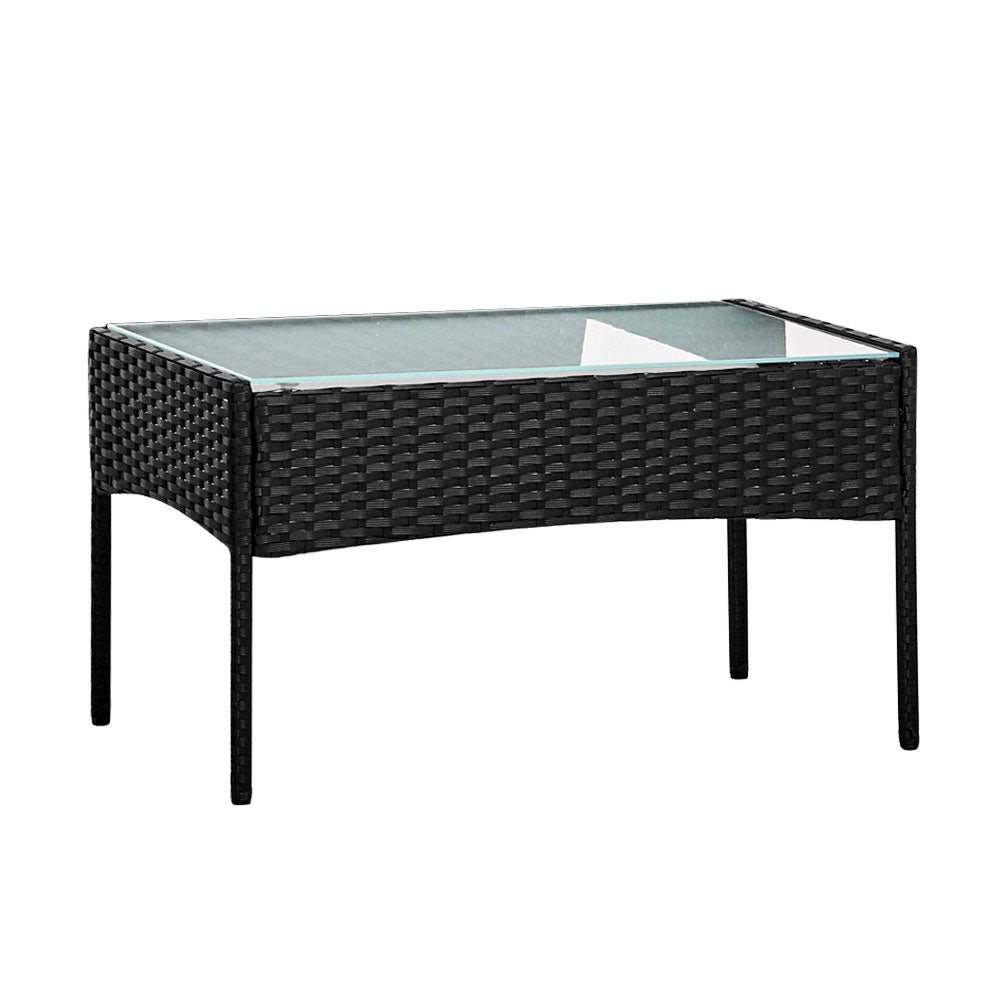 4-Seater Outdoor Patio Sofa Set with Storage Cover, Wicker Table & Chairs in Black - Perfect for Garden, Backyard, and Poolside Relaxation