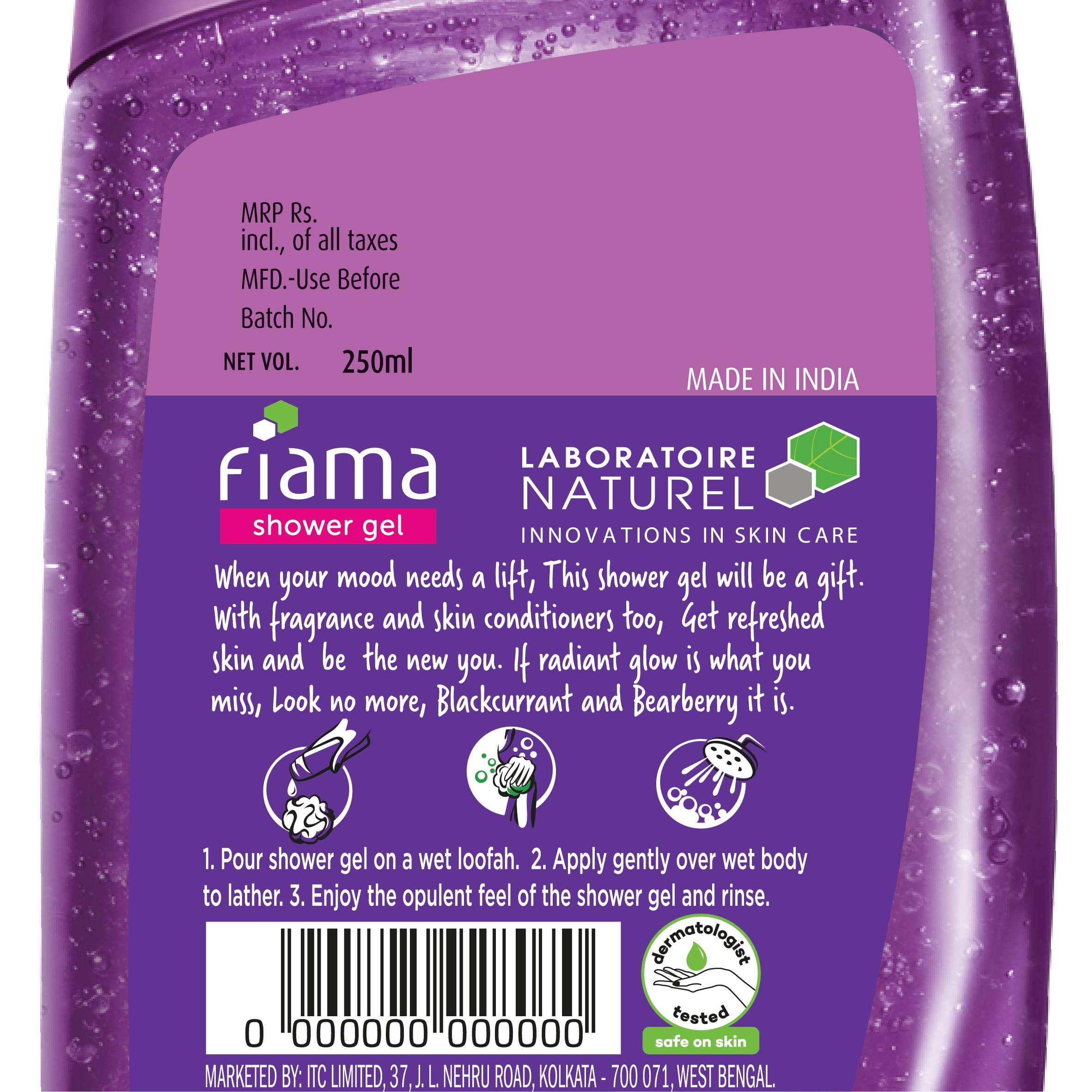 Fiama Patchouli & Macadamia Shower Gel with Blackcurrant & Bearberry - Moisturizing Body Wash with Skin Conditioners - 250ml (Pack of 2) - For Relaxing Bath & Daily Skincare Routine