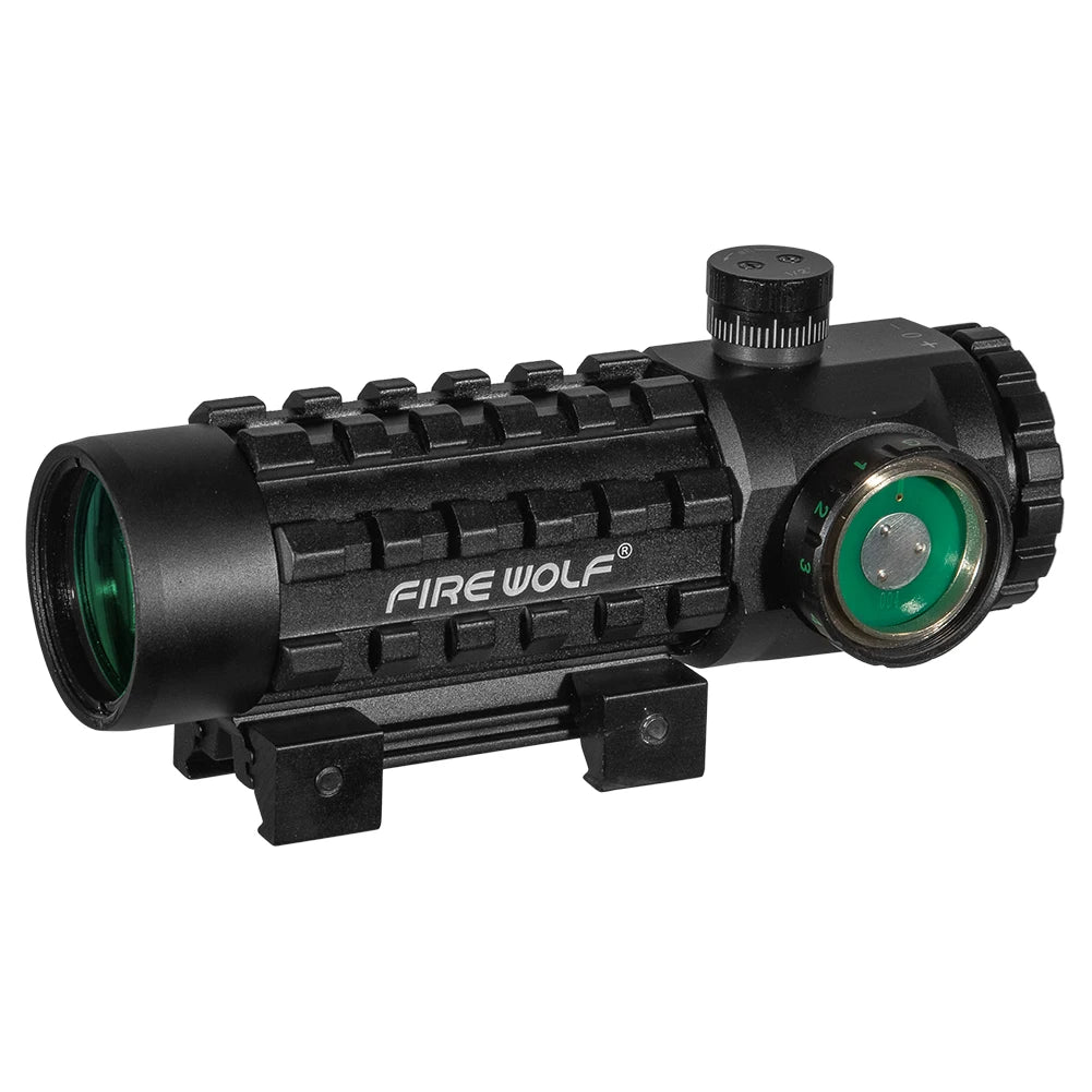 FIRE WOLF 3X28 Tactical Rifle Scope with Green & Red Dot Reticle - Universal 11/20mm Rail Mount for Hunting, Shooting & Outdoor Adventures | Holographic Sight for Precision Targeting in Low Light Conditions