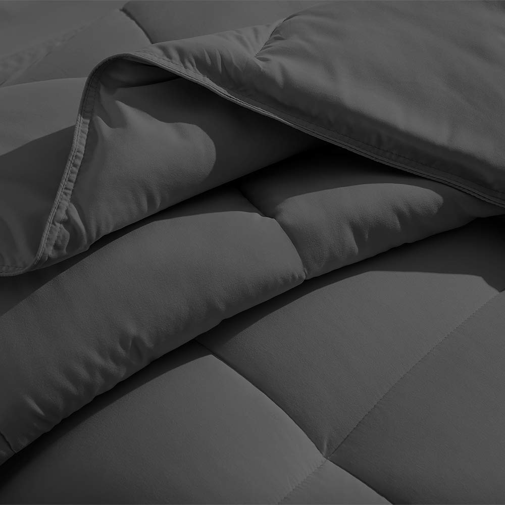 Organic Cotton 3-Piece Comforter Set - 500 GSM Quilted Duvet Insert with 2 Pillow Shams | Lightweight Down Alternative Bedding (Elephant Grey, Full/Queen) for Cozy Bedroom & Guest Room Decor