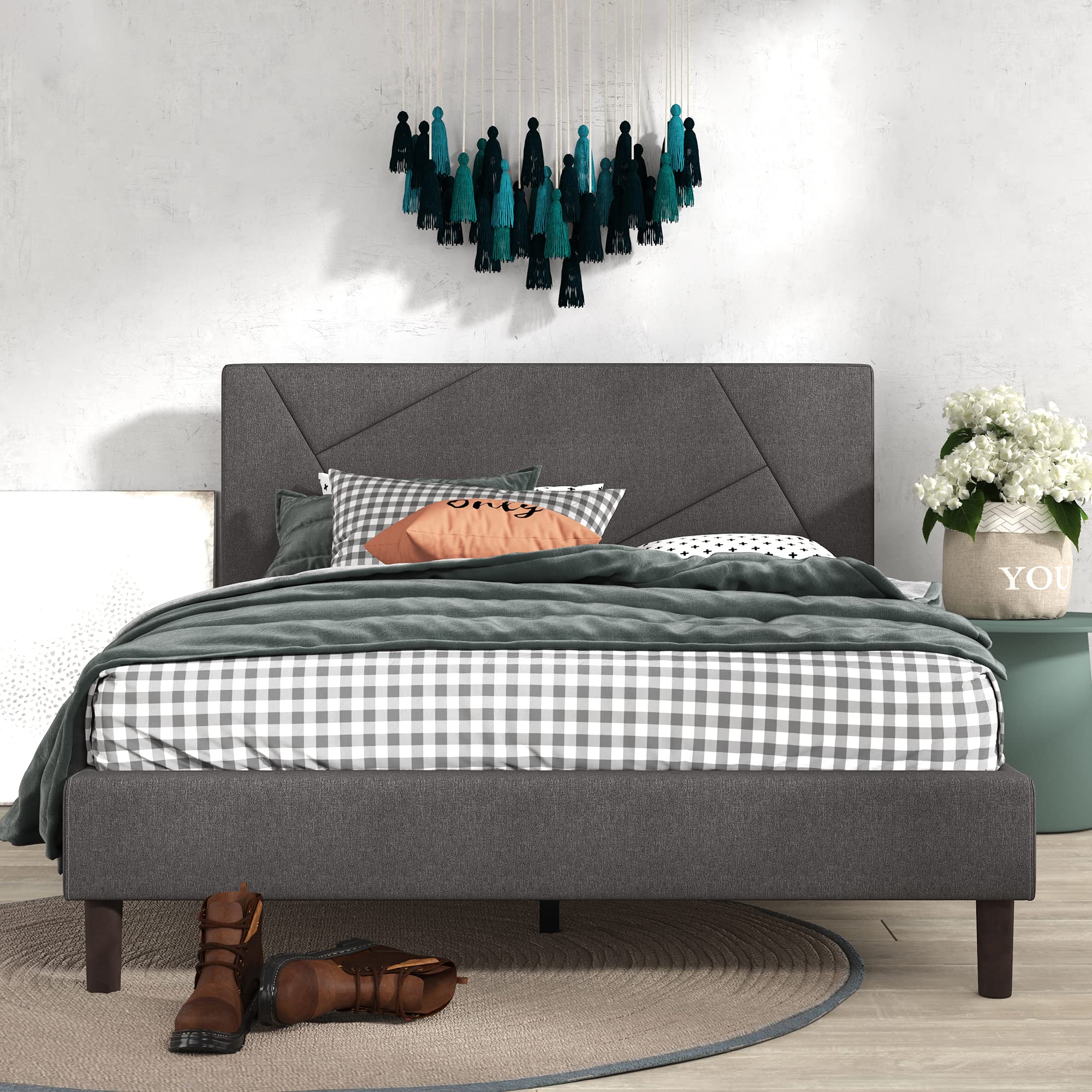 ZINUS Judy Upholstered Platform Bed Frame with Wood Slat Support - Full Size Grey Mattress Foundation - No Box Spring Needed - Easy Assembly - Perfect for Modern Bedrooms & Guest Rooms