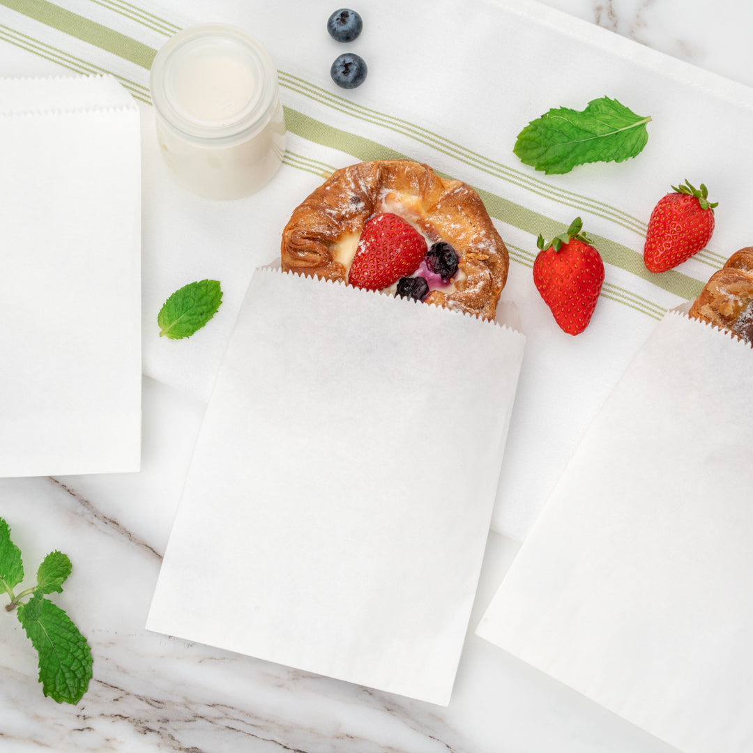 White Paper Bags 7x5 Inches - 100 Count Box | Eco-Friendly Kraft Gift Bags for Parties, Weddings & Retail Packaging