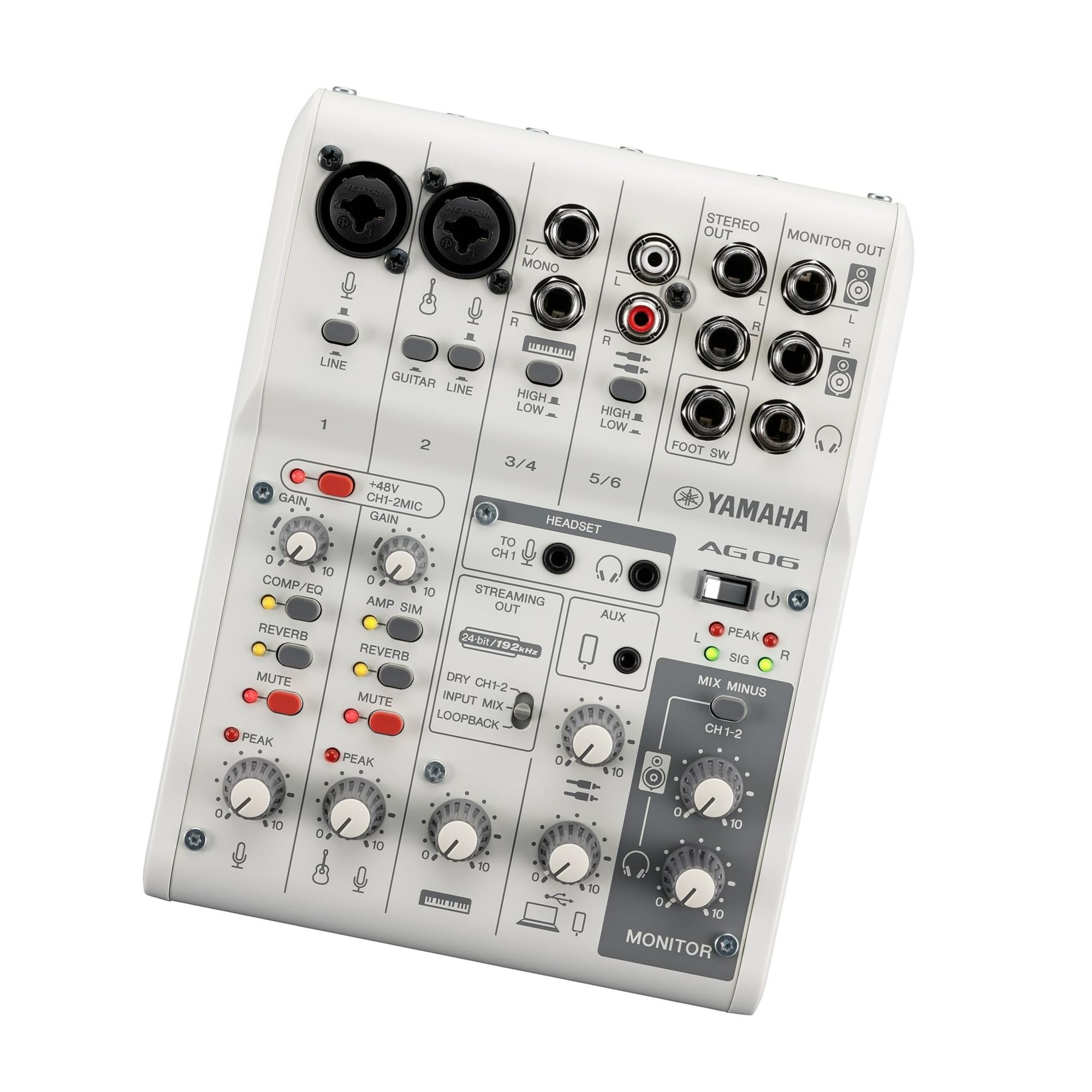 Yamaha AG06MK2 W White 6-Channel USB Audio Interface & Mixer with Loopback for Live Streaming - Includes Steinberg Software Suite - Perfect for Podcasting, Gaming & Music Production