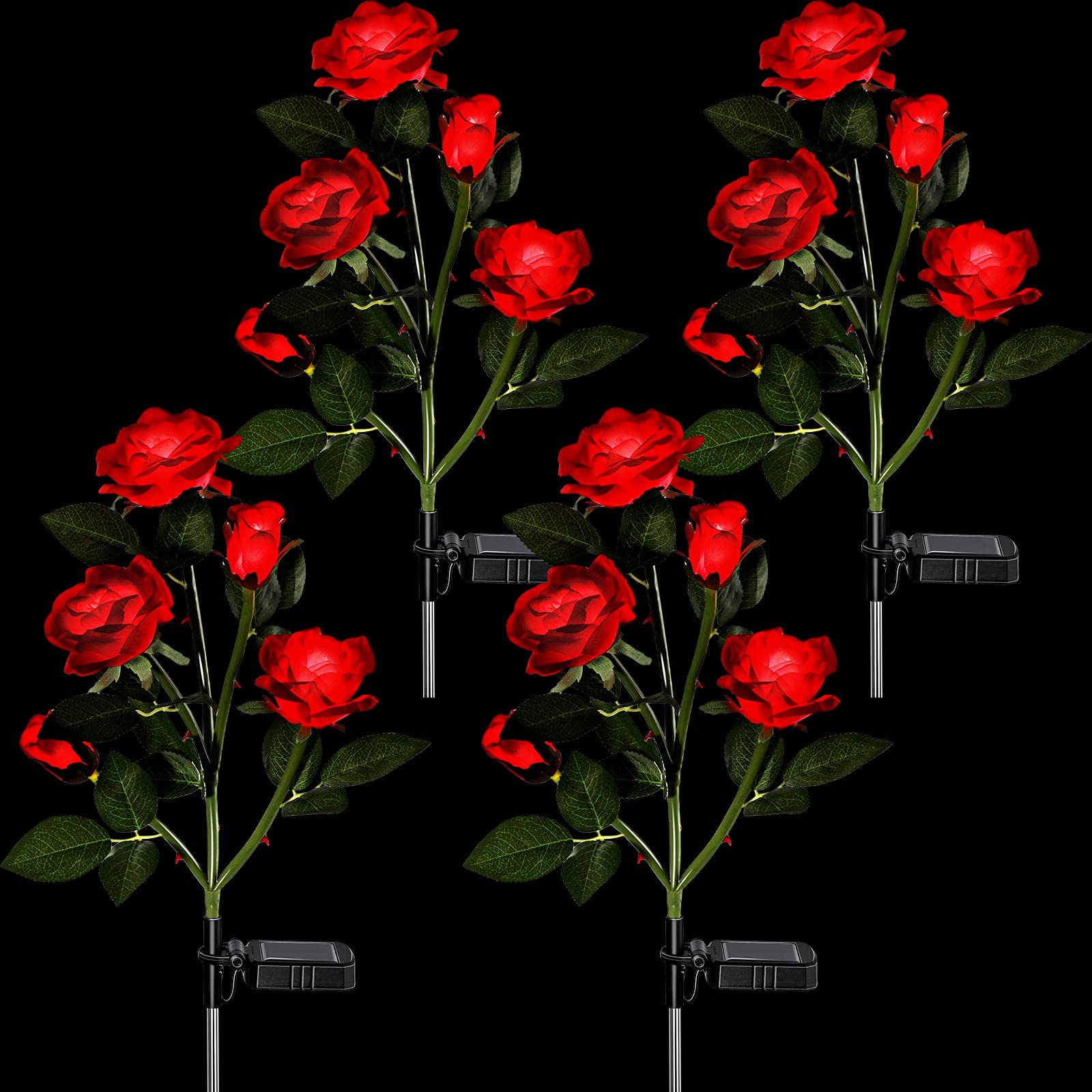 4 Pack Solar Garden Stake Lights Outdoor - 20 LED Rose Flower Solar Lights Waterproof for Patio, Pathway, Lawn, Yard Decoration (Red) - Perfect for Garden, Courtyard, and Landscape Lighting at Night