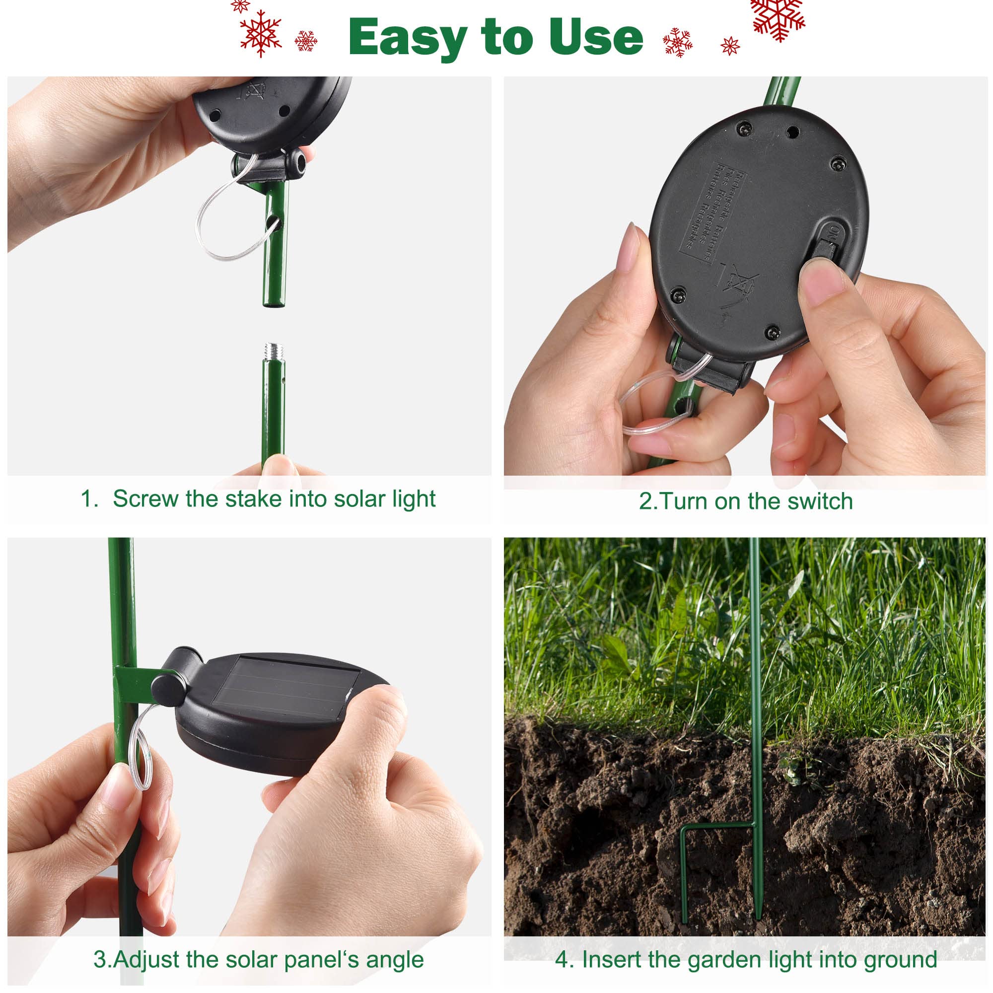 Yescom 4 Pack Solar Red Berries Tree Stake Lights - Waterproof Outdoor Solar Pathway Lights for Garden, Patio, Christmas Decor - Perfect for Holiday Lighting, Landscape Accents and Nighttime Ambiance