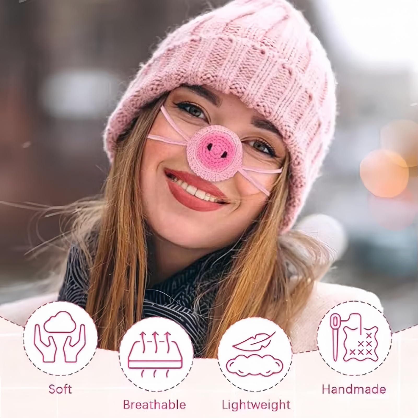 2 Pcs Winter Nose Warmer - Soft Crochet Nose Cover for Cold Weather | Cozy Face Accessory for Outdoor Activities, Skiing & Winter Sports