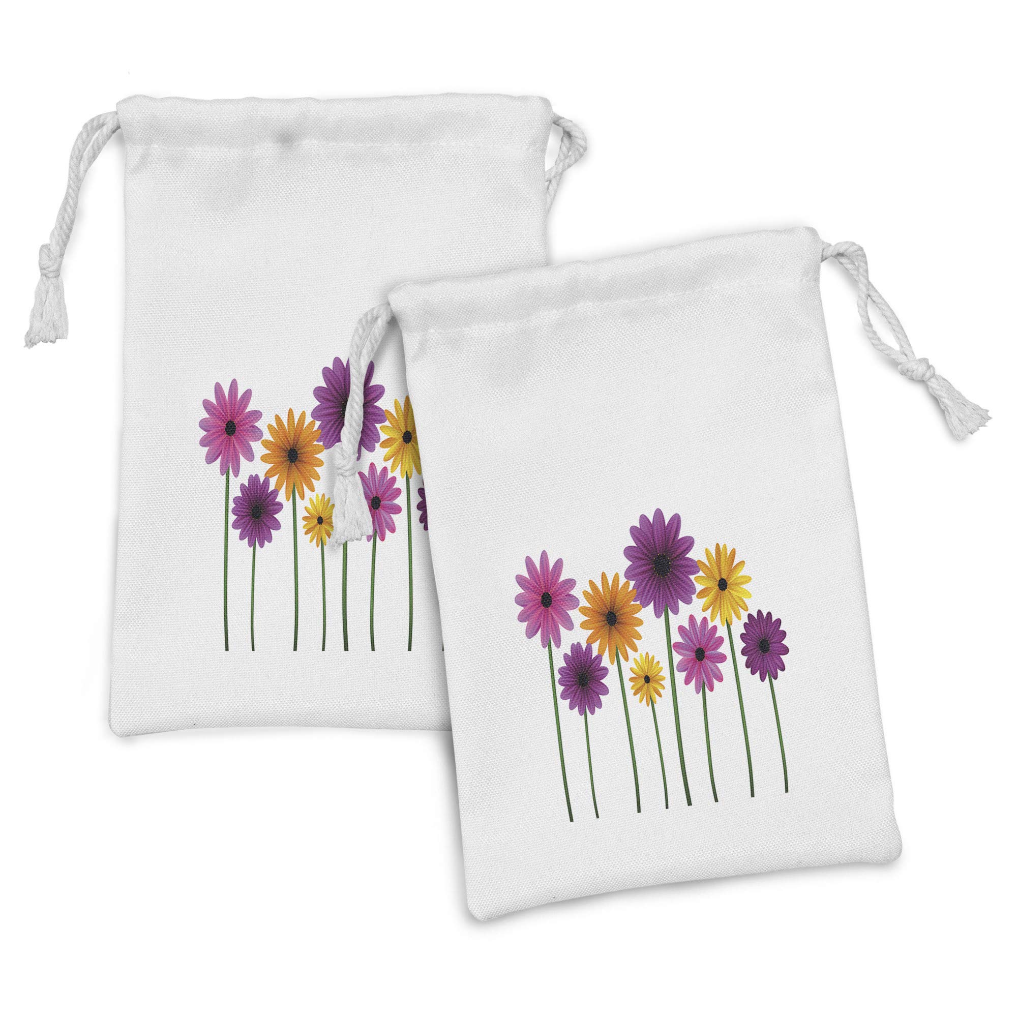 Ambesonne Gerber Daisy Fabric Pouch Set of 2 - Colorful Spring Flower Drawstring Bags for Toiletries, Makeup, Jewelry & Travel Accessories (9