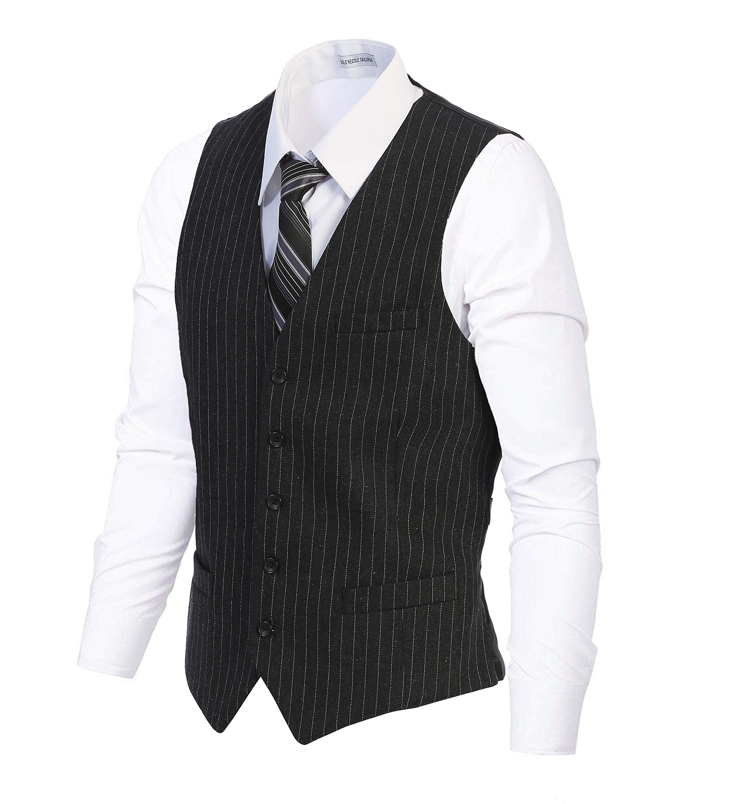 Gioberti Men's 5-Button Wool Blend Tweed Vest with Pin Stripe - Perfect for Formal Events, Weddings & Business Attire