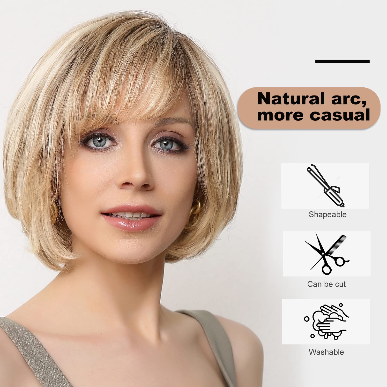 EMMOR 100% Human Hair Lace Front Wig for Women - Natural Layered Wavy Ombre Light Blonde Mixed Brown Hand-Tied Wig | Perfect for Daily Wear, Parties & Special Occasions