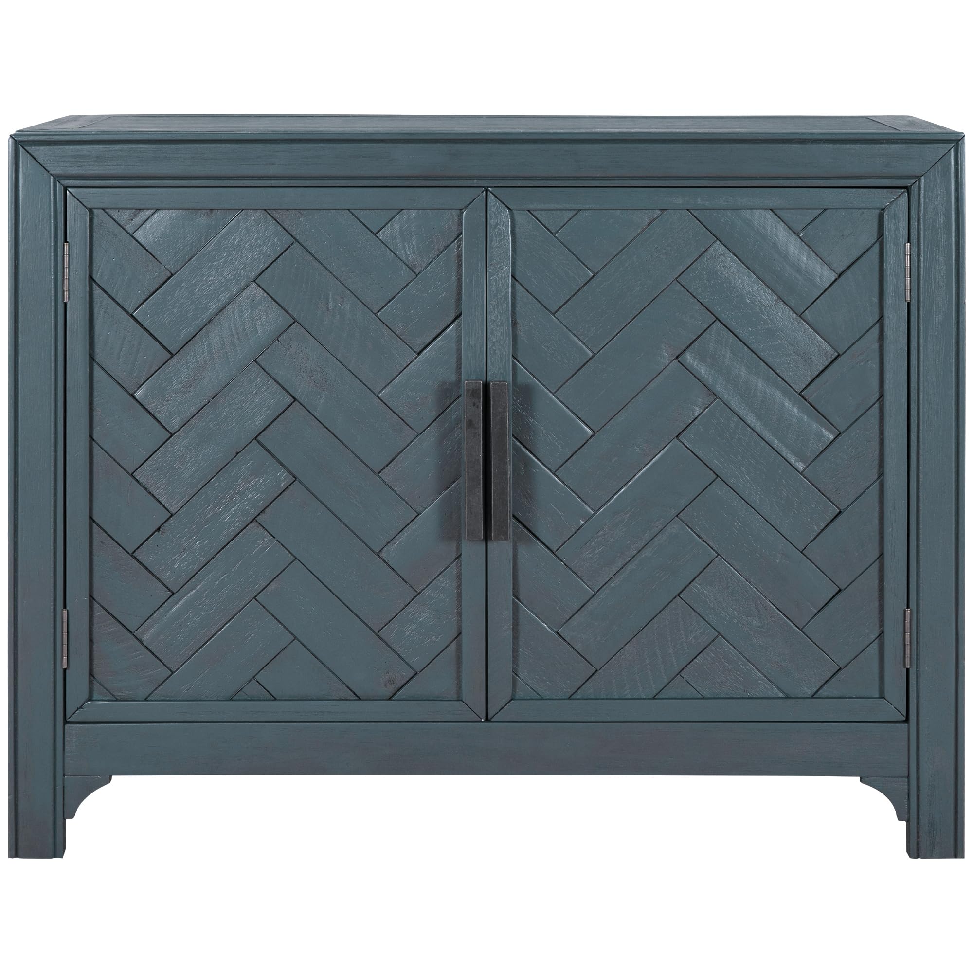 P PURLOVE Wooden Storage Cabinet with Unique Design Doors - Adjustable Shelves, Space Saving Buffet Sideboard for Living Room, Study Room, Bedroom & Office - Antique Blue Home Organization Furniture for Small Spaces