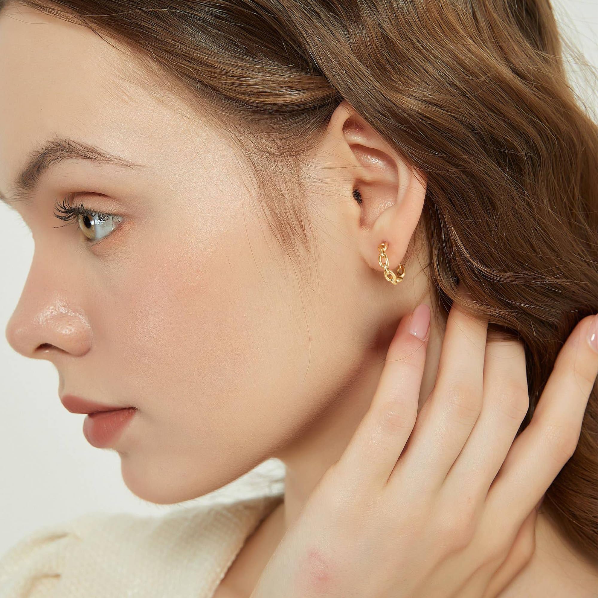 14K Gold Plated Huggie Hoop Earrings for Women - Hypoallergenic Twisted Chain Hollow Out Design - Elegant Everyday & Party Jewelry Gift