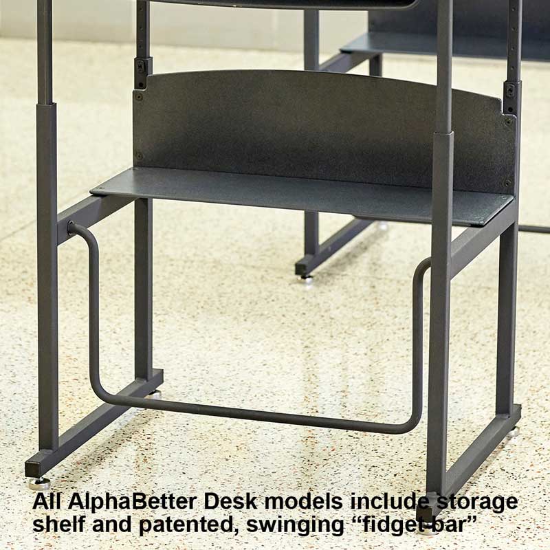 AlphaBetter Adjustable Standing Desk with Built-in Book Storage - Premium Gray Desktop for Home & Office Workspace | Ergonomic Study & Workstation Solution