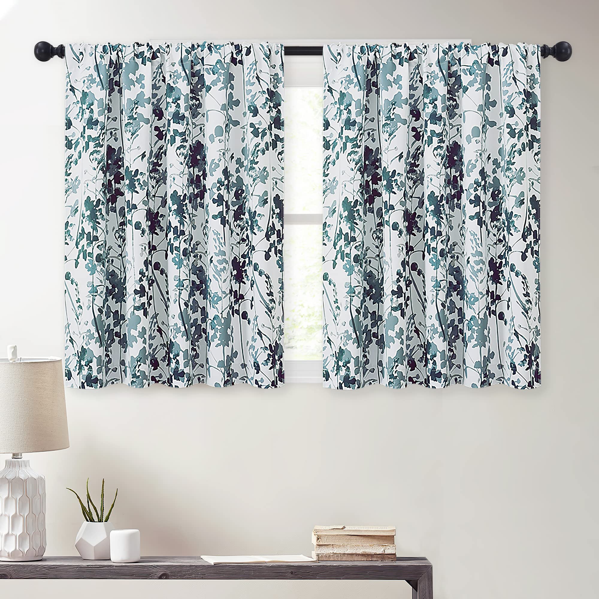 KGORGE Half Window Curtains for Kitchen - Watercolor Floral Thermal Insulated Room Darkening Drapes, 2 Panels (52x36 Inches), Sage Green - Perfect for Bedroom, Dining Room & Bathroom Decor