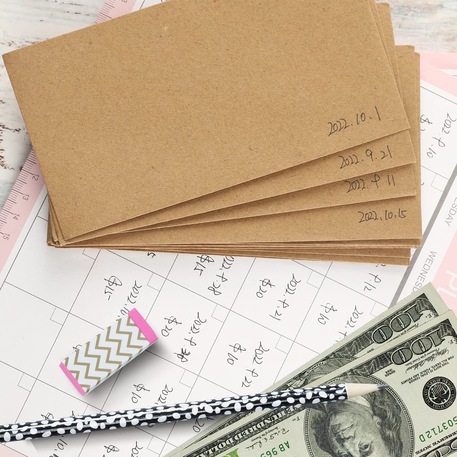Granhoolm 50 Pack Large Cash Envelopes 3.5 x 6.5 inch - Budgeting Envelopes for Money Savings, Cash Organizer for Envelope System, Brown - Perfect for Dave Ramsey Budgeting, Cash Stuffing & 100 Envelope Challenge