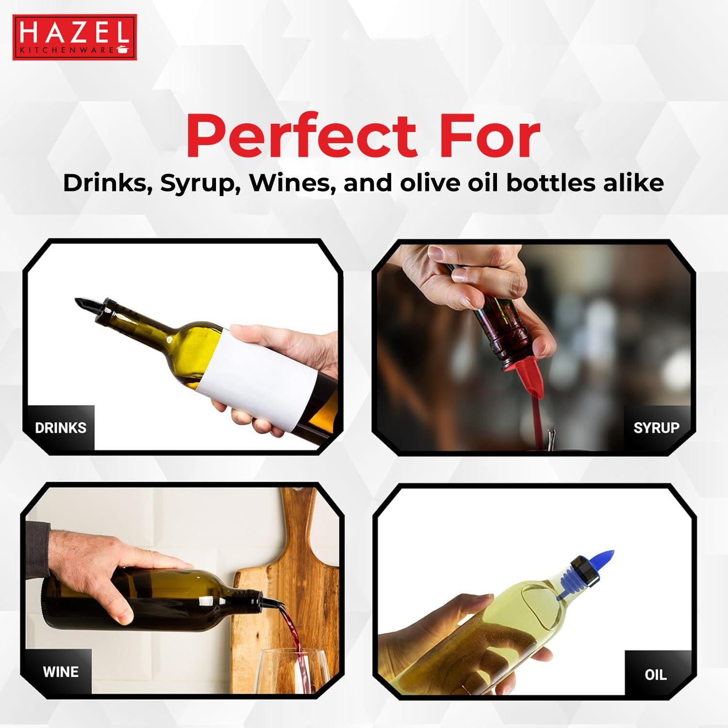 Premium HAZEL Stainless Steel Bottle Pourer - Durable Metal Wine & Liquor Pour Spout for All Bottles (Black) | Perfect for Bars, Restaurants & Home Entertaining