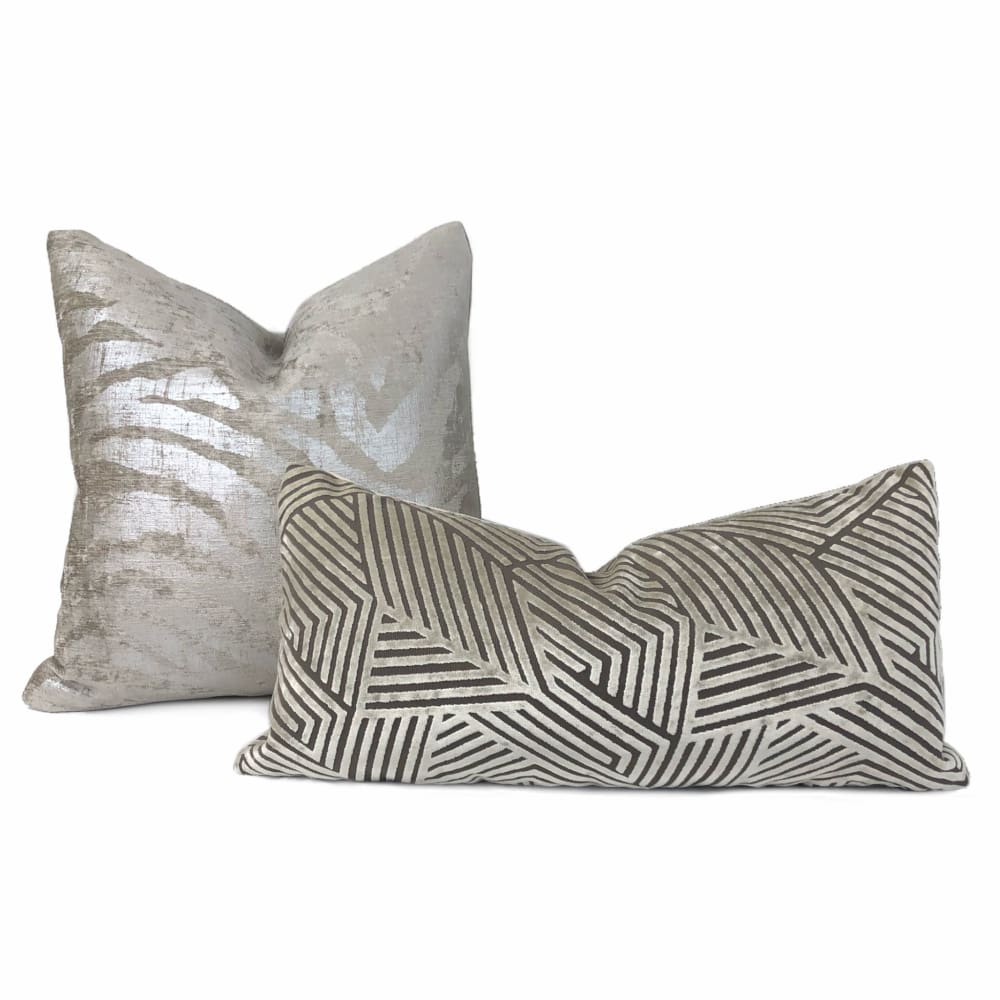 Electra Silver Taupe Tiger Stripe Chenille Pillow Cover - Soft Decorative Throw Pillow Case for Sofa, Bed, Couch - Home Decor Accent for Living Room & Bedroom