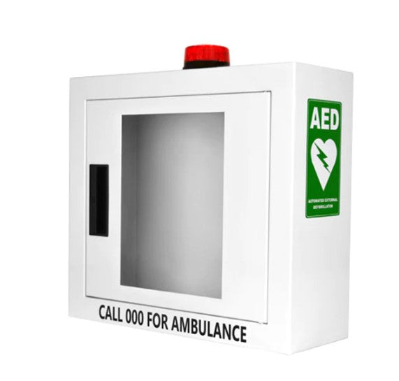 Alarmed AED Cabinet - Wall-Mounted Emergency Defibrillator Storage with Alarm for Schools, Offices & Public Spaces