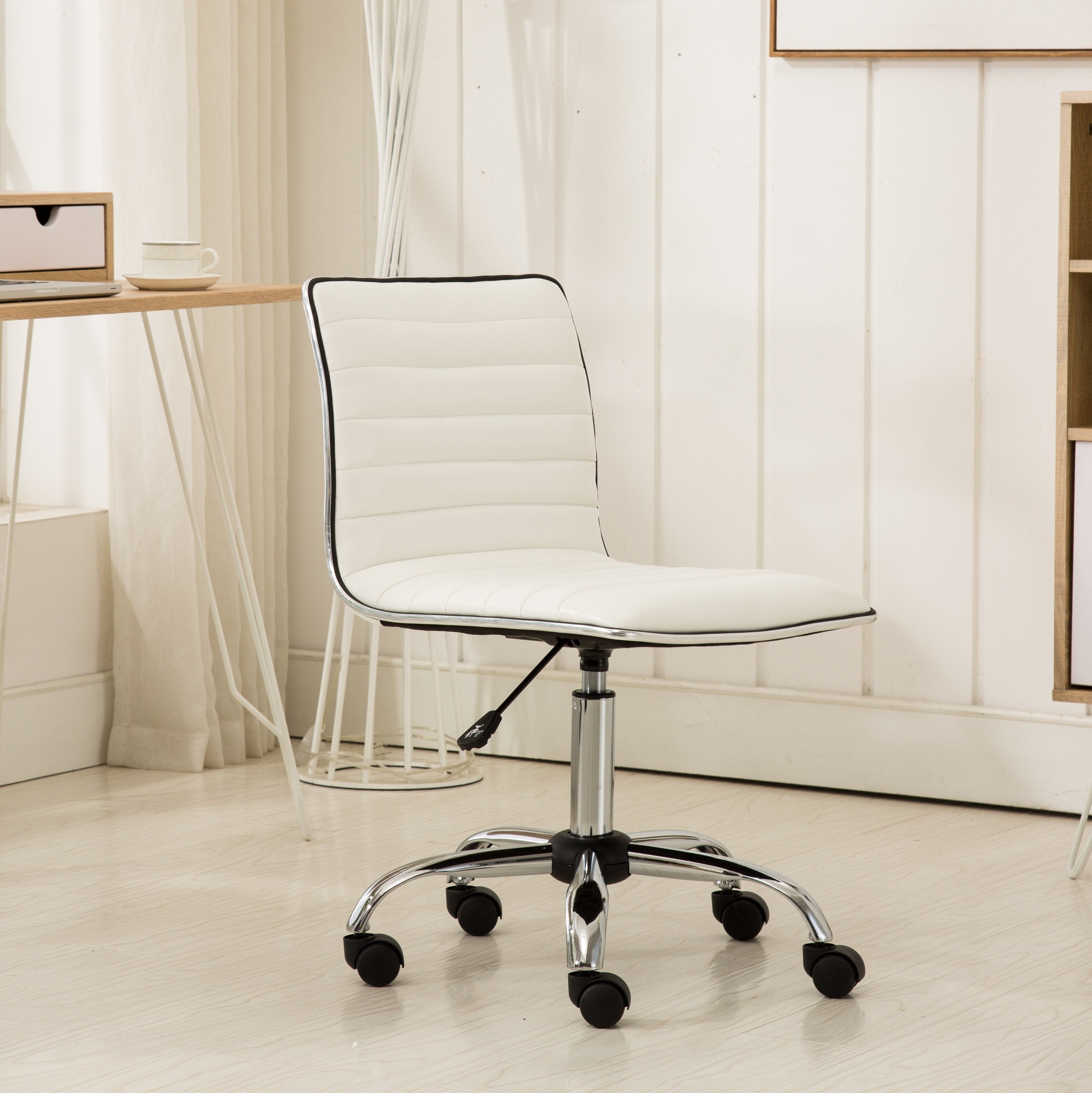 Roundhill Furniture Fremo Chromel Adjustable Air Lift Office Chair - Ergonomic Mesh Back & Height Adjustable for Home & Office Workspaces - White