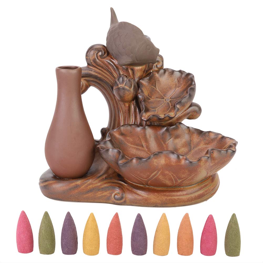 Restokki Ceramic Fish Backflow Incense Burner - Handmade Porcelain Incense Holder with 10 Cones, Home Decor & Aromatherapy for Relaxation, Meditation & Zen Spaces