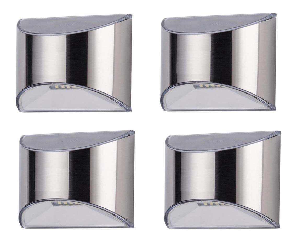 Solar Powered Outdoor Wall Lights - 4 Pack Stainless Steel LED Solar Fence Lights for Deck, Garden, Yard, Patio, Staircase & Walkway | Weatherproof & Energy Efficient | Perfect for Pathway Lighting & Landscape Decoration