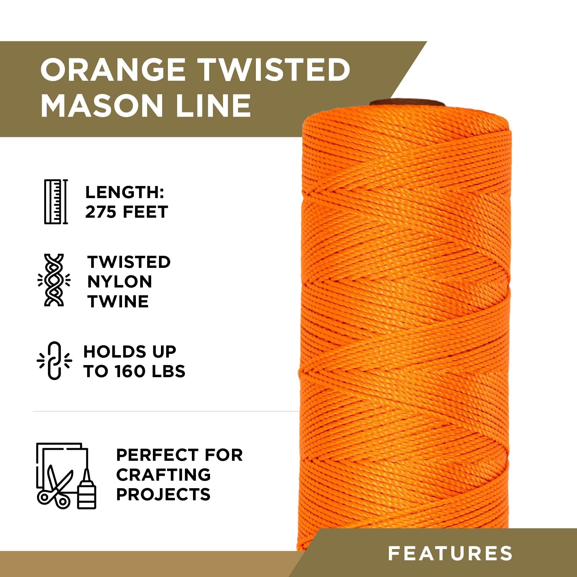 ATERET 12 Rolls Orange Mason Line String - 250ft Length #18 Braided Nylon Twine for Gardening, Masonry & Construction | Durable Nylon String for Measuring, Tying Plants, Brick Laying & DIY Projects