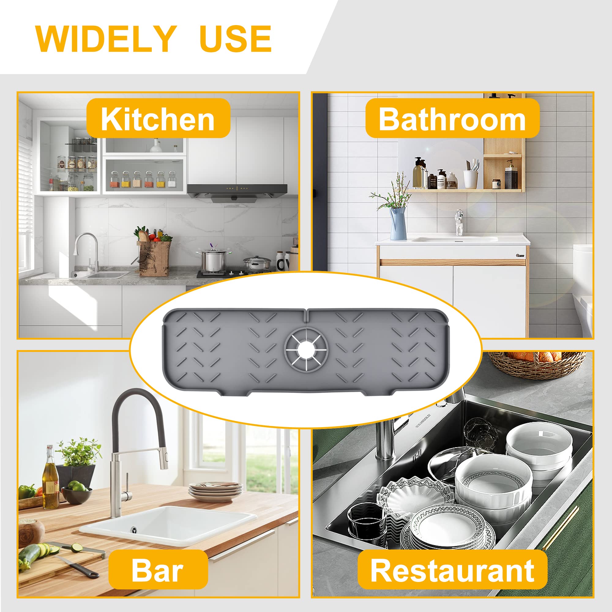 Premium Silicone Kitchen Sink Splash Guard & Faucet Drip Catcher Tray - Non-Slip Sponge Holder & Sink Protector Mat (19.7