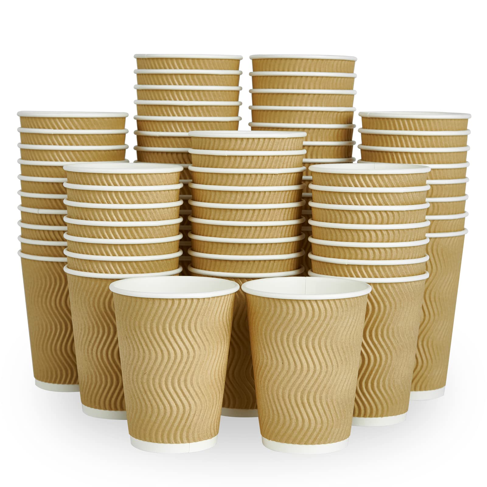 [80 Pack] 12oz Disposable Insulated Ripple Wall Paper Coffee Cups - Eco-Friendly Kraft Hot Beverage Cups for Hot/Cold Drinks - Perfect for Home, Office, Coffee Shops & Cafes - Ideal for Coffee, Tea, Hot Chocolate & Iced Beverages