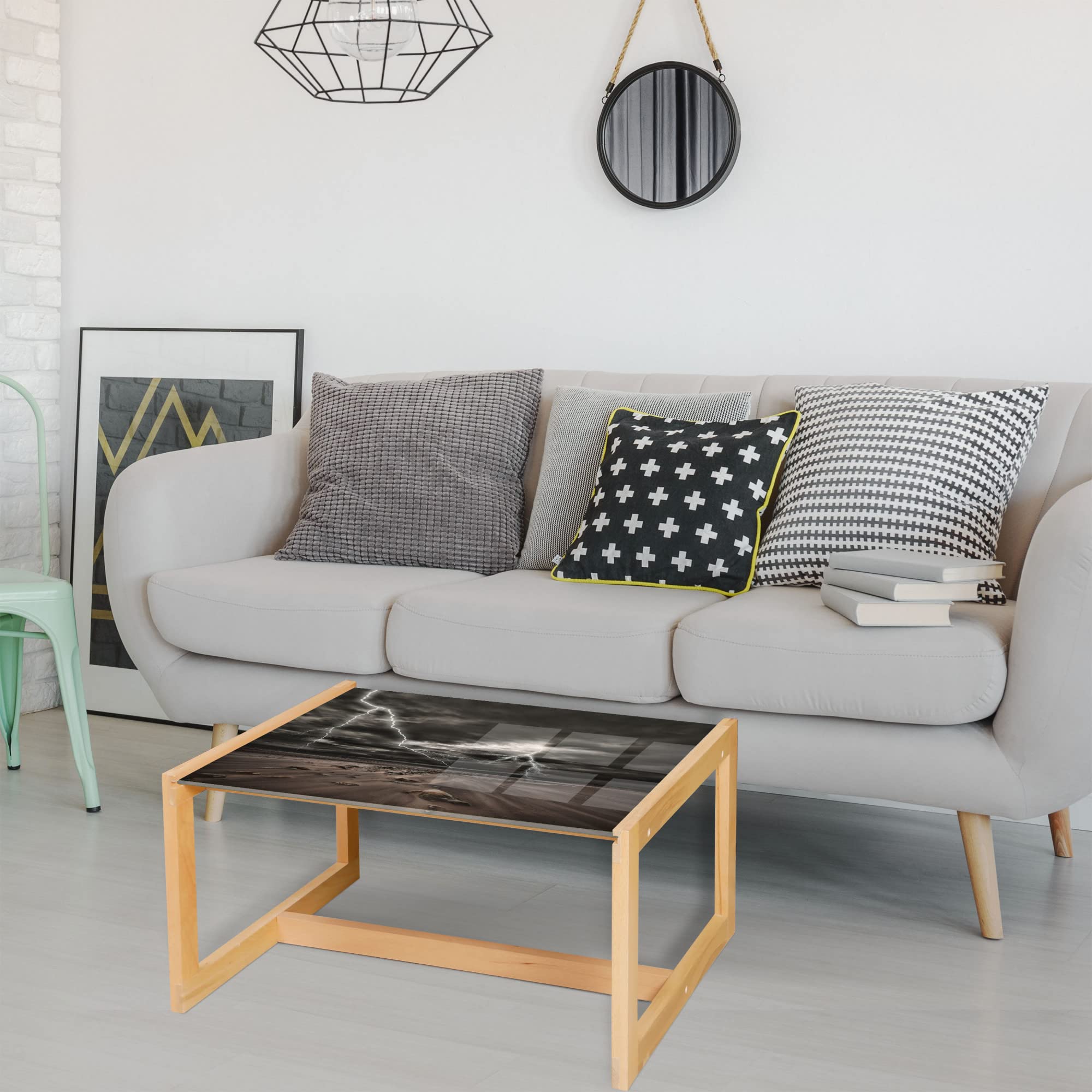Ambesonne Wooden Coffee Table, Thunder Storm Print - Office & Dorm Decor