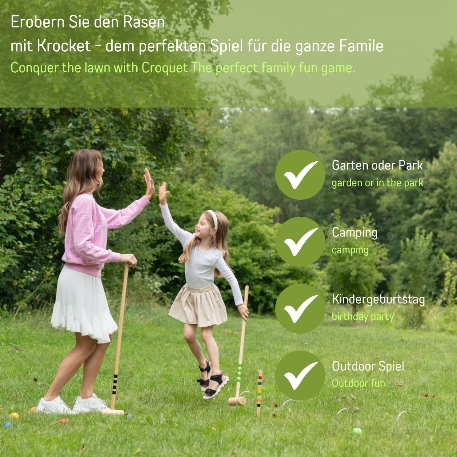 Premium GICO Metal Croquet Set with Carry Cart - 6 Player Outdoor Lawn Game - 100cm Adult Mallets - EU Quality Standard (Model 3126) - Perfect for Backyard Parties, Picnics & Family Gatherings