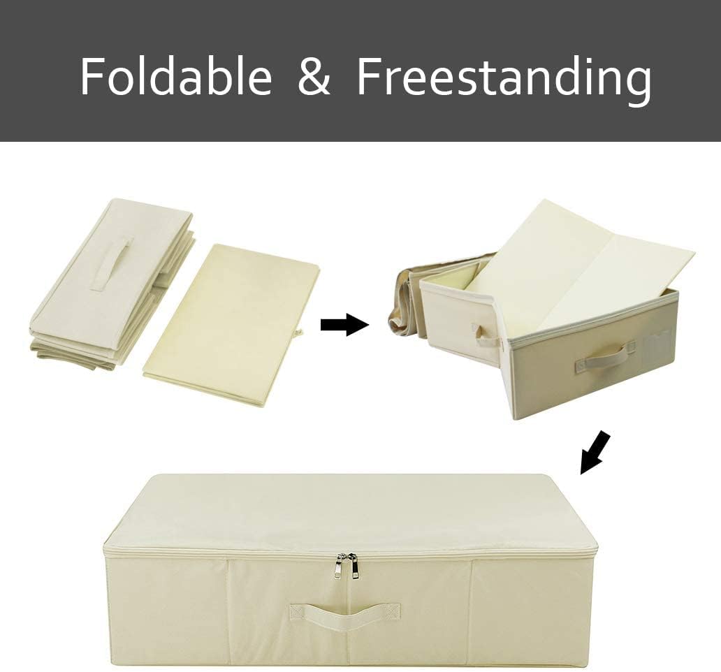 3Pcs Collapsible Underbed Storage Bins - 27.5 x 15.7 x 7 Inches Foldable Fabric Organizer Box for Clothes, Blankets, Shoes | Space-Saving Solution for Bedroom, Closet & Wardrobe Organization (Beige)