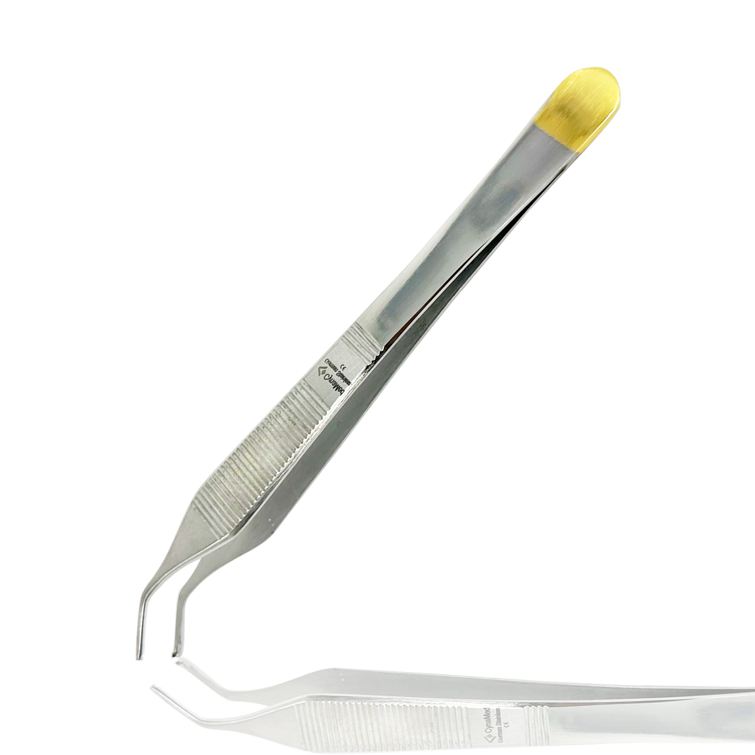 Cynamed Adson Forceps with Gold Handle - 6 Inch Straight Fine Point Surgical Forceps for Veterinary & Medical Use (1x2 Teeth, Curved) - Ideal for Precision Grasping in Surgery, Wound Care & Laboratory Procedures