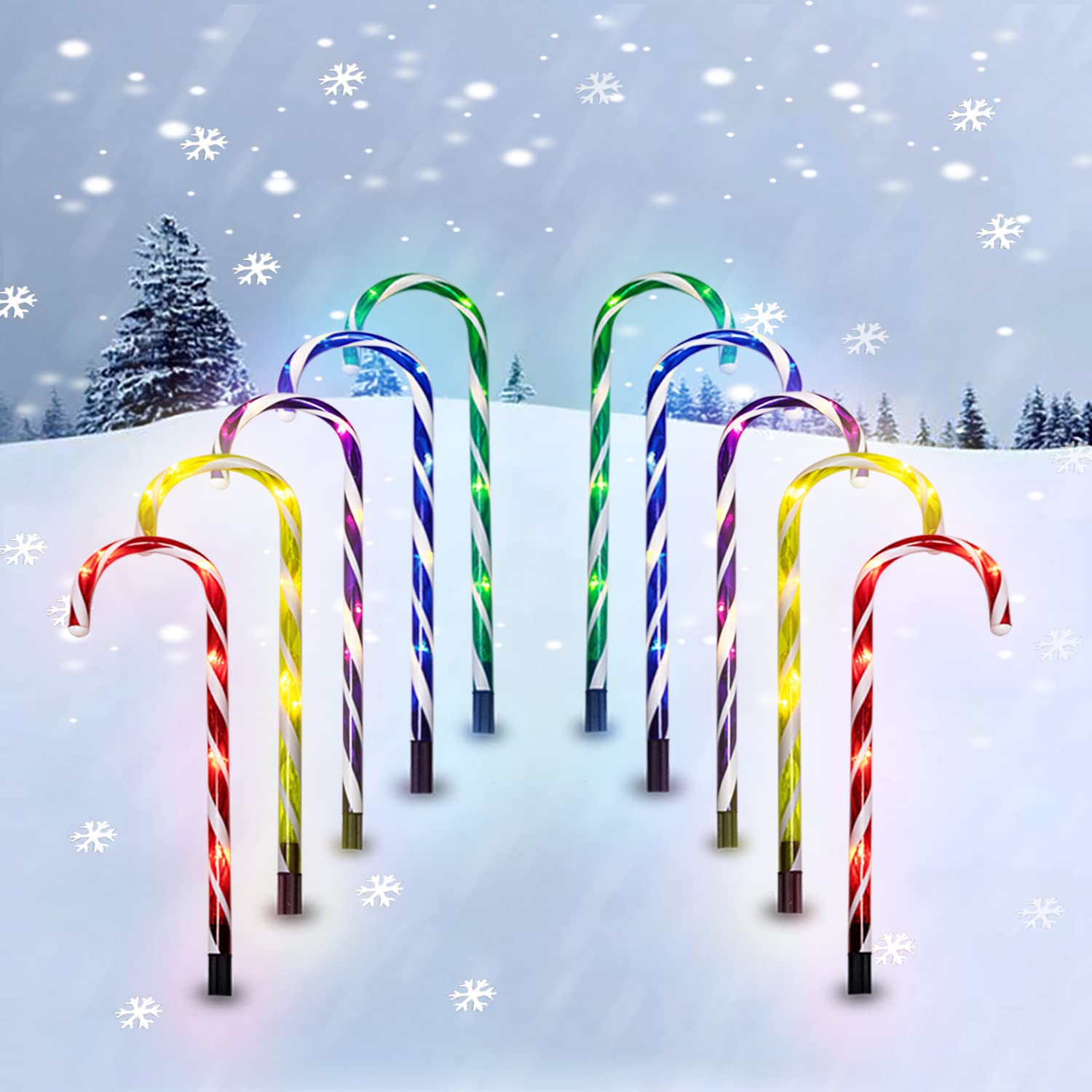 10 Pack 21in Christmas Candy Cane Pathway Lights with Stakes - 8 Lighting Modes, Waterproof Outdoor Xmas Decorations for Yard, Garden, Walkway - Colorful LED Holiday Lights for Indoor/Outdoor Christmas Decorations (Perfect for Holiday Parties, Home Decor & Festive Pathway Lighting)