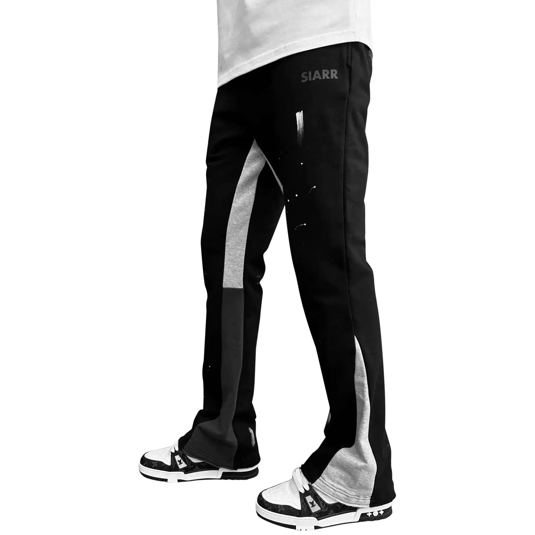 SIARR Flared Joggers for Women - High Waisted Black Paint Yoga Pants with Pockets | Comfortable Lounge Pants for Running, Workout & Casual Wear
