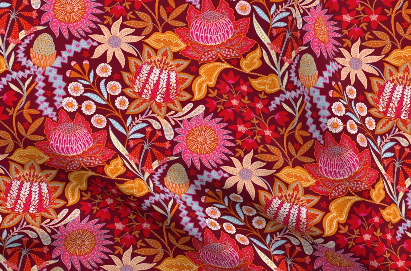 Australian Christmas Chintz Floral Pattern Printed Minky Fabric - Fat Quarter for Sewing Baby Blankets, Quilt Backing & Plush Projects - Soft Winter Holiday Fabric for DIY Crafts, Home Decor & Gift Making