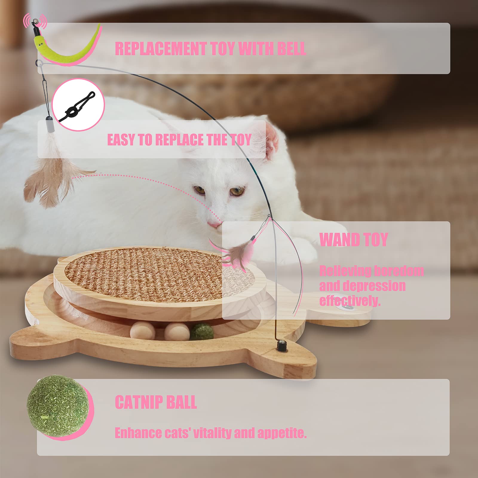 Interactive Cat Toy with Natural Sisal Scratcher & Catnip Balls - Turtle Design Scratching Pad & Roller Toy for Indoor Cats - Perfect for Playtime, Exercise, and Stress Relief