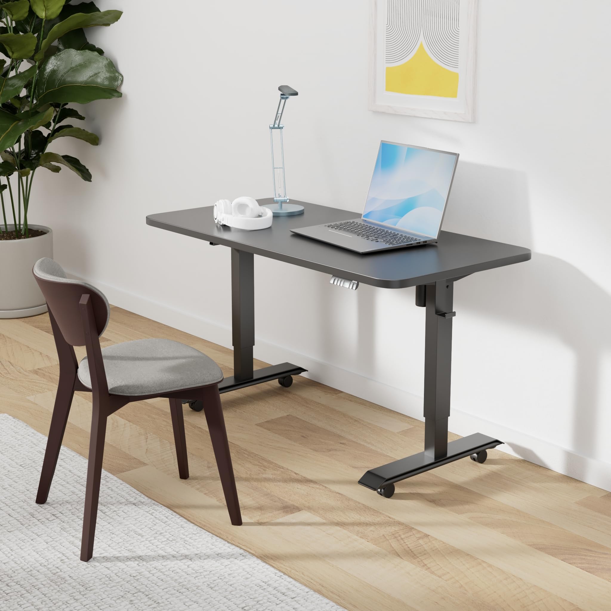 Monomi Electric Height Adjustable Standing Desk 48x24 Inches - Ergonomic Sit Stand Desk for Home Office with Black Steel Frame & Desktop - Perfect for Remote Work, Gaming & Study Setup