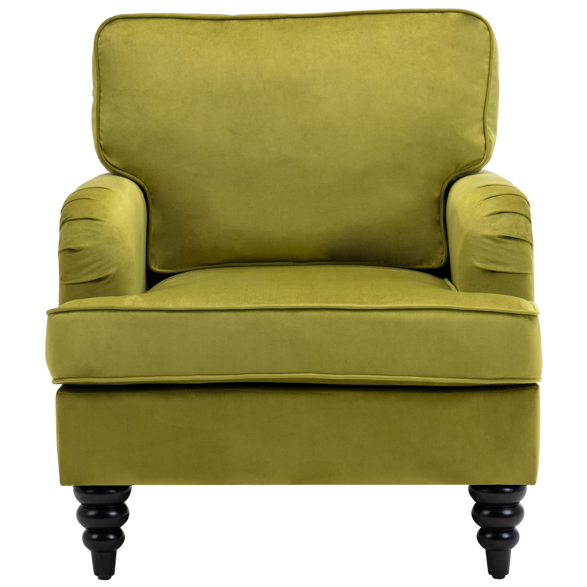 Midcentury Modern Velvet Accent Chair - Comfy Armchair for Reading & Relaxing, Single Sofa Couch in Olive Green - Perfect for Bedroom, Living Room & Salon Decor