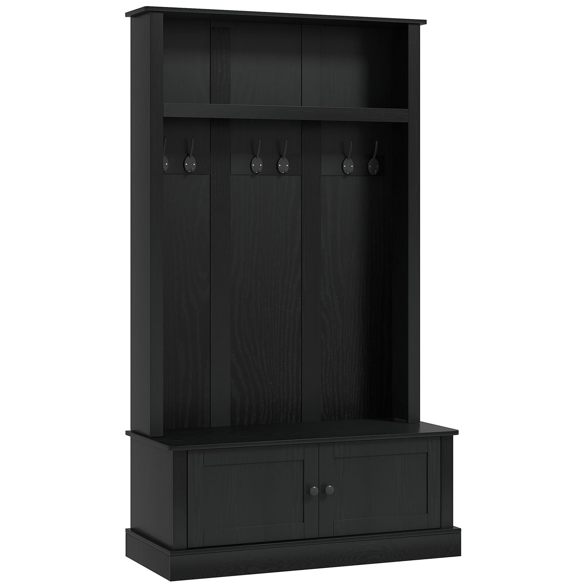 HOMCOM Entryway Bench with Storage & Hooks - Hall Tree Coat Rack, Shoe Storage Cabinet & Shelf - Sturdy Mudroom Bench for Hallway, Living Room & Entryway Organization - Black