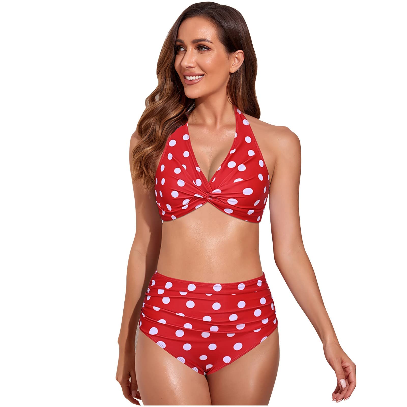 Women's Floral Dot Print Split Bikini Swimwear - Chest Knotted Beach Swimsuit for Summer Vacation & Pool Party