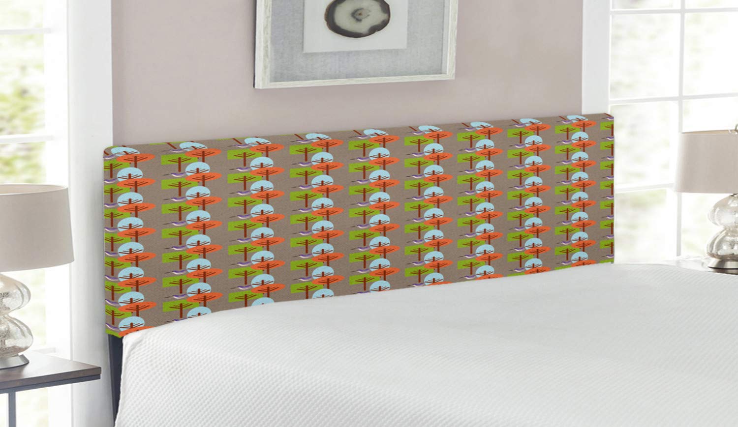 Ambesonne Mid Century Modern Headboard - Upholstered Queen Size Bed Frame with Memory Foam, Flying Hummingbird & Colorful Trees Nature Design, Decorative Metal Headboard for Bedroom Decor | Perfect for Contemporary Home Interiors & Guest Rooms