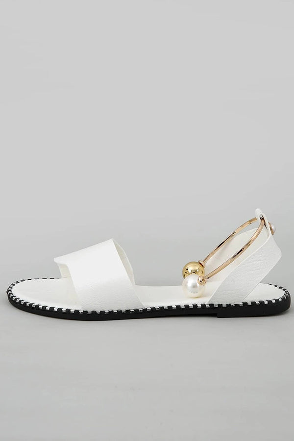 Women's Summer Flat Bottom Pearl Buckle Roman Sandals - Comfortable Casual Beach Walking Shoes for Vacation & Outdoor Activities