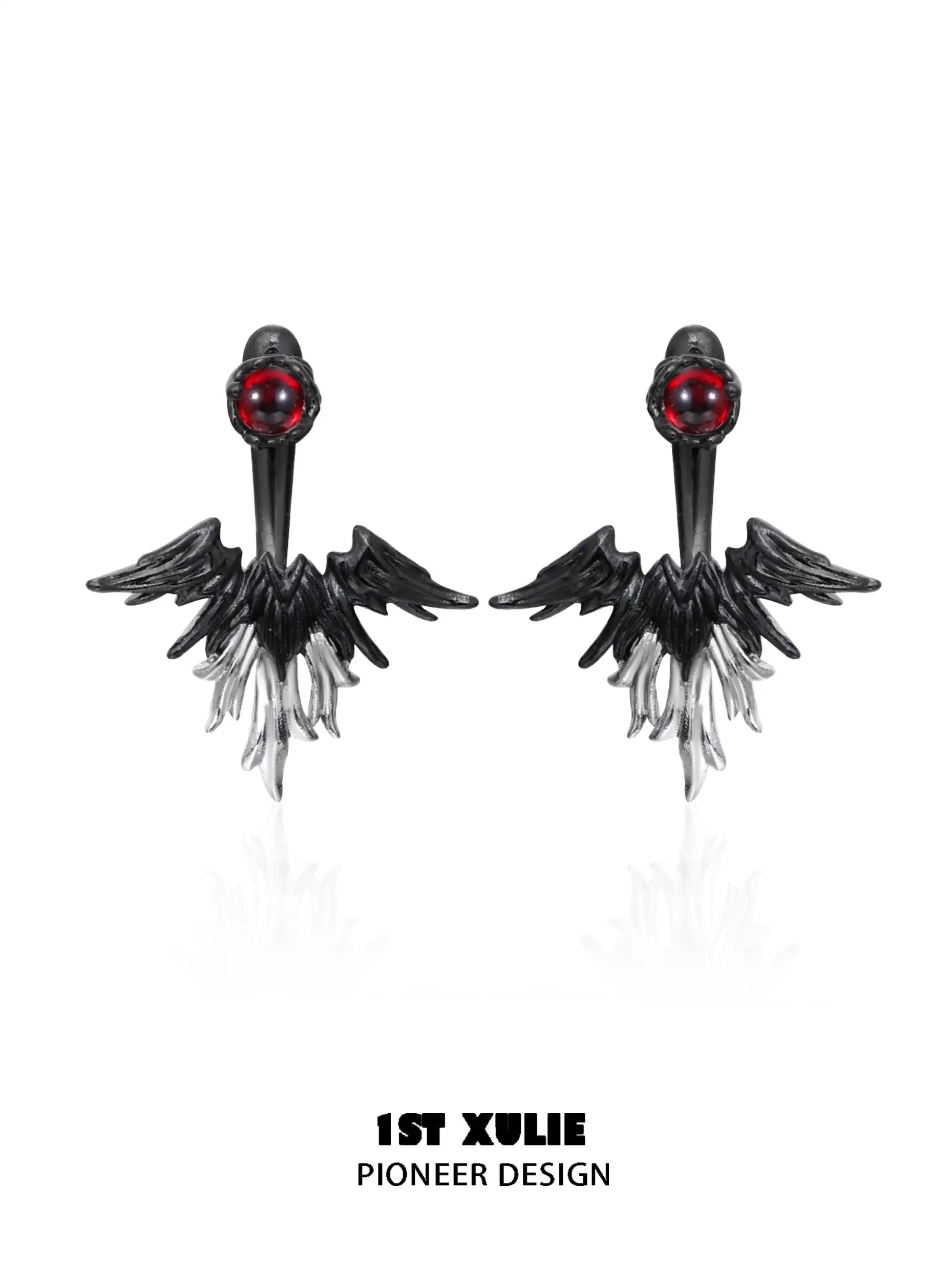 Lucifer Red Crystal 18K Black Gold Cherub Stud Earrings for Women - Elegant Angel Wing Jewelry Gift for Valentine's Day, Anniversary & Special Occasions